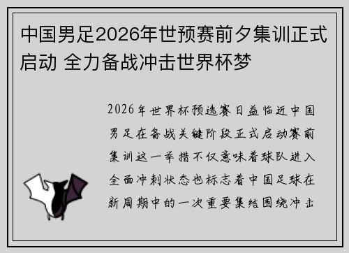 中国男足2026年世预赛前夕集训正式启动 全力备战冲击世界杯梦